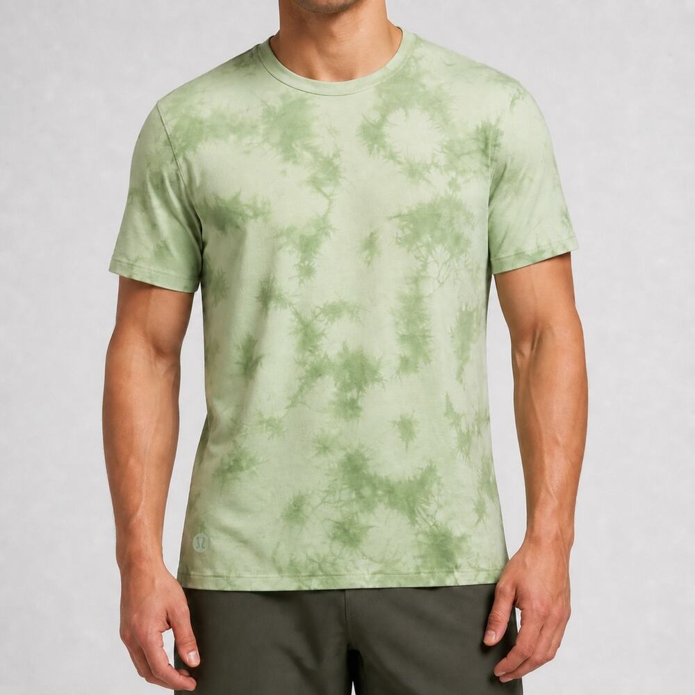 Lululemon Shirt Mens XL Green Tie Dye Short Sleeve Crew Neck Athletic Cotton Tee